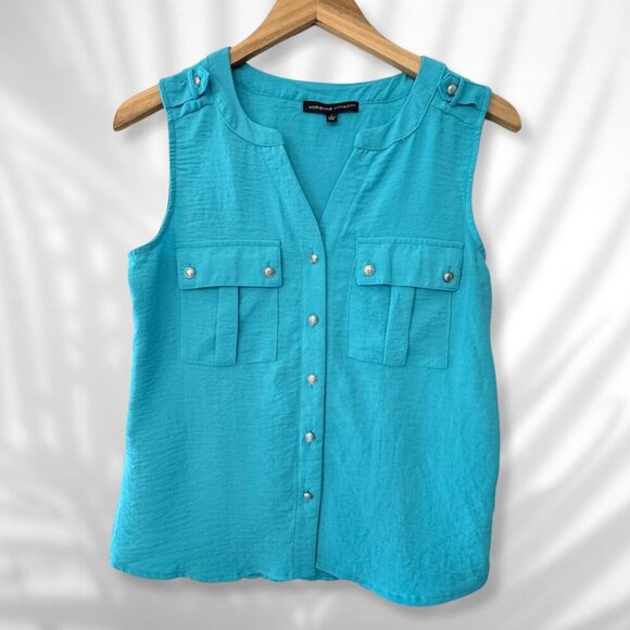 💙 Adrienne Vittadini Turquoise Blue Sleeveless Blouse Top | Size Small - Picture 1 of 5